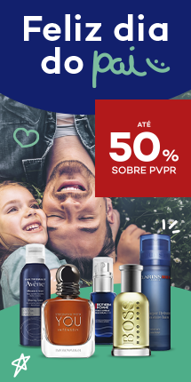 Produtos de homem com destaque promocional de at&eacute; 50% sobre pre&ccedil;o de Venda ao P&uacute;blico Recomendado